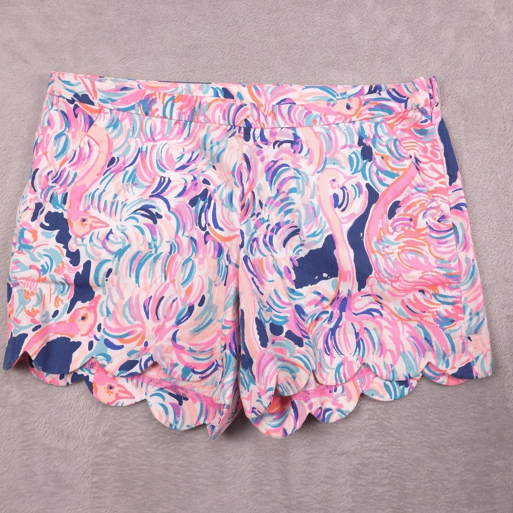 Lilly Pulitzer Shorts Womens 4 Pink Flamingo Print Scalloped Hem Cotton Chino